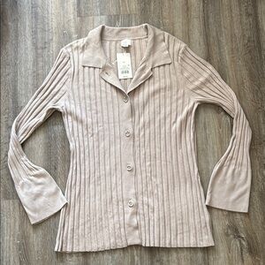 a new day Ribbed Button-Front Shirt in Light Blush